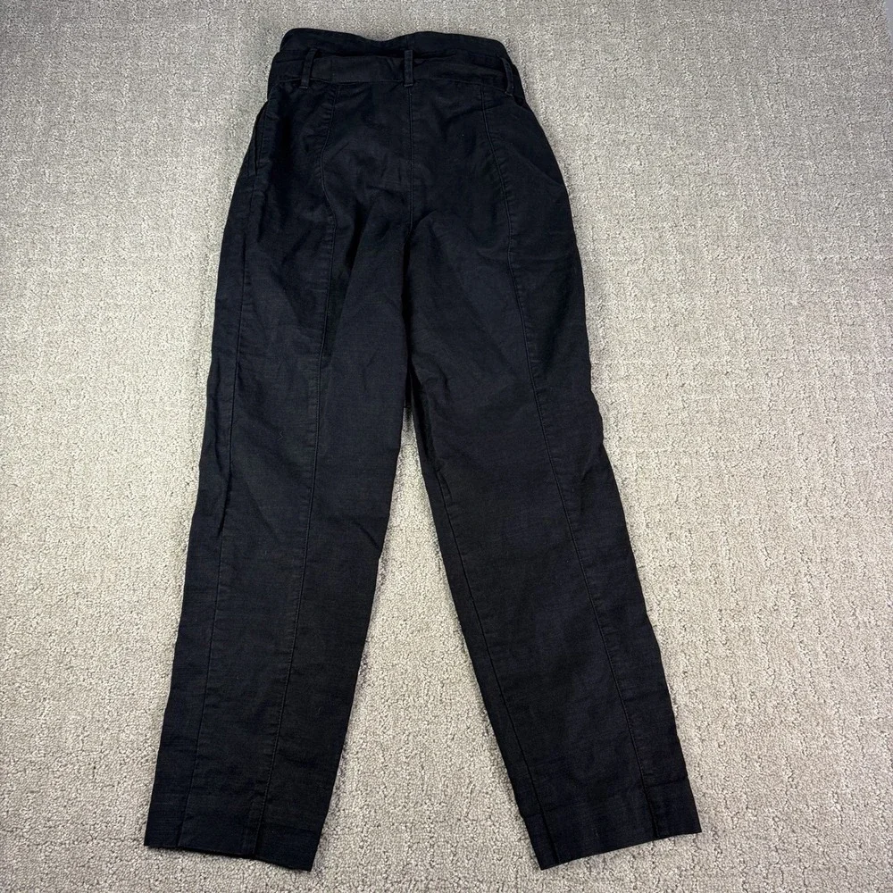 Aritzia Wilfred Paperbag Waist Pants Size 0 Black Cotton Linen Blend Cropped Tie